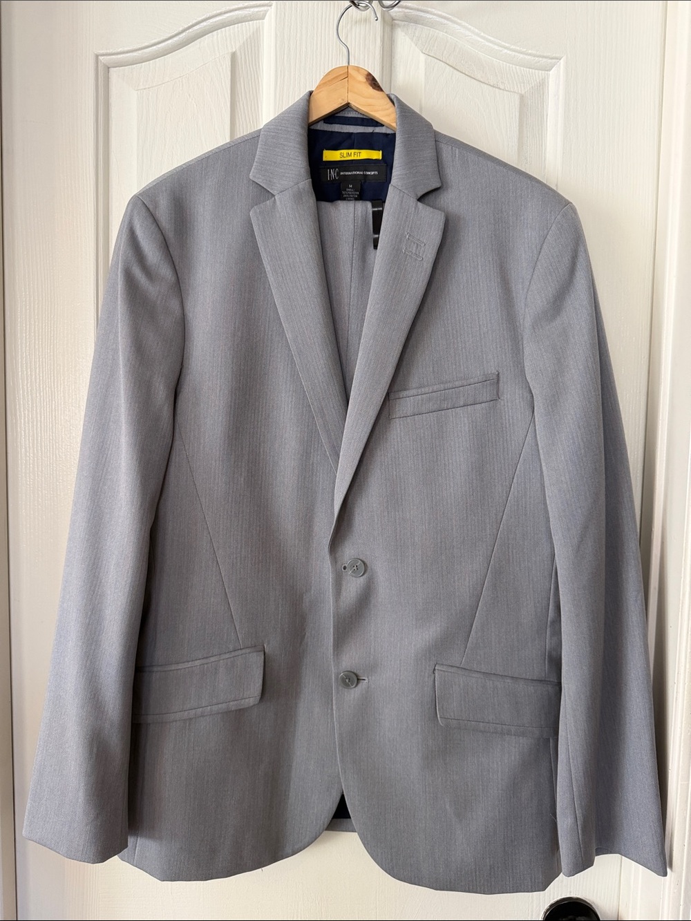 INC International Concepts Men's Gray Slim Fit  Suit herringbone, pants 32x32